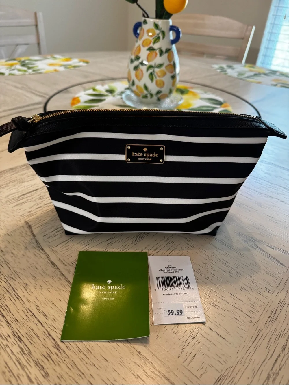 Kate Spade Wilson Road French Stripe Jodi Cosmetic Makeup Travel Case